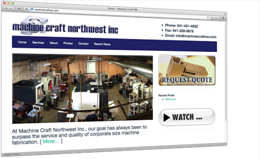 New website for Machine Craft Northwest, Inc. 